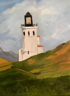 Painting of a Lighthouse on Hill