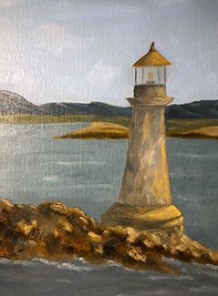 Painting of a Lighthouse in a Bay