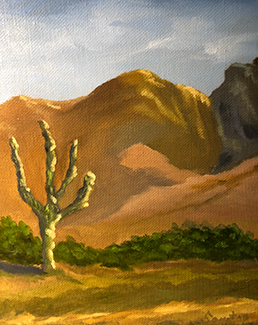 A Painting of a Cactus in the Desert